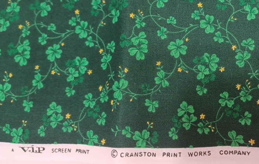 VTG Cranston Clover Shamrock Irish Green Cotton Fabric 1 Pc 2 Yards x 43"